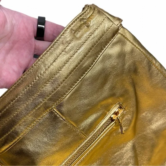 H&Moschino Gold Calf Leather Women's Pants Rare COLLAB - Picture 12 of 16